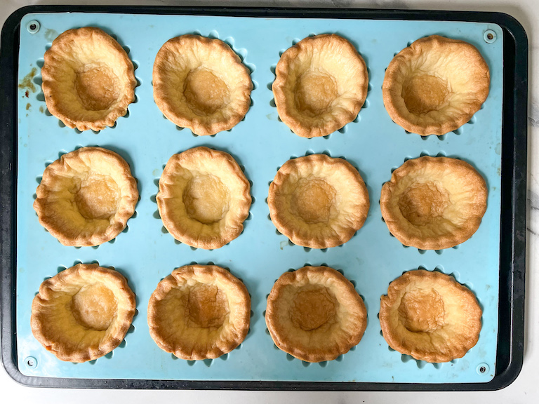 Baked tart shells in a silicone pan