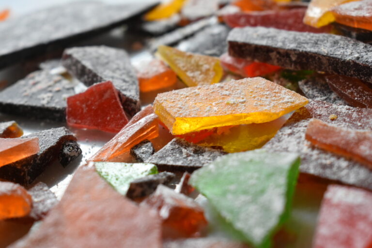 Colorful old fashioned hard candy with powdered sugar