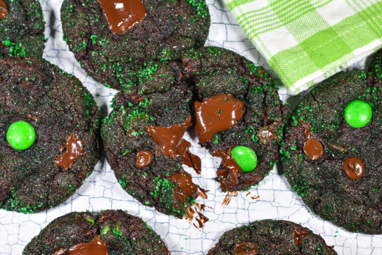 Chocolate mint cookies and plaid green towel