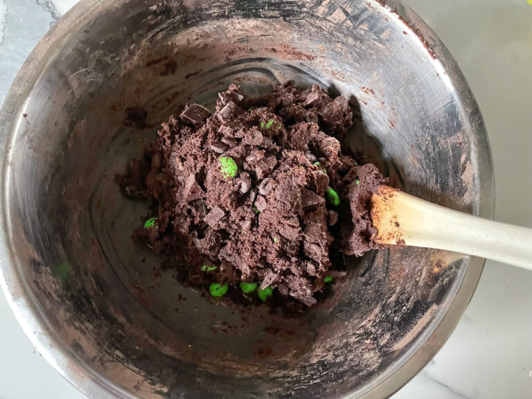 Mint cookie dough in bowl