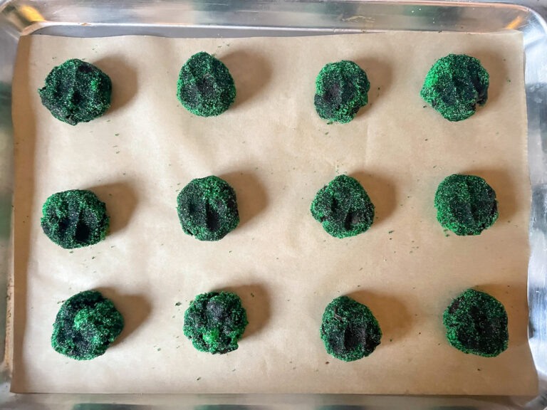 Cookie dough balls on tray