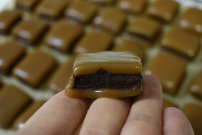 spiced rum caramels layered with chocolate ganache