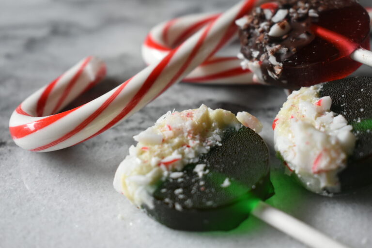 Peppermint Christmas lollipops and a pair of candy canes