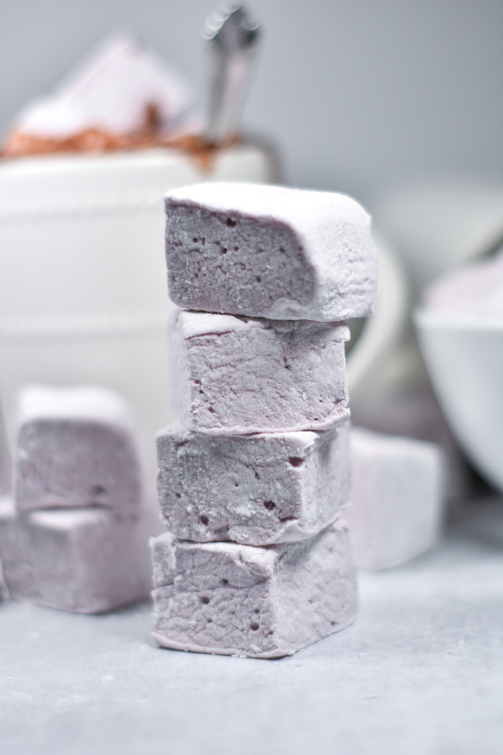 red wine marshmallows in a stack