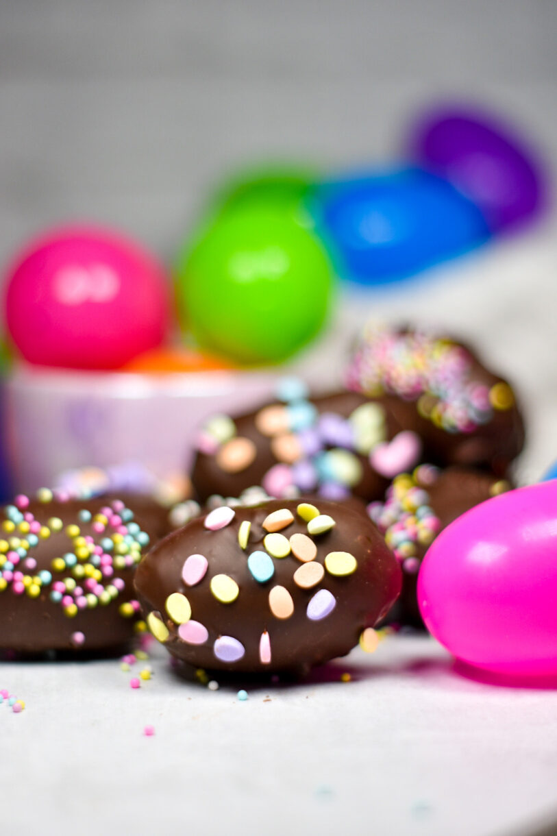 Chocolate Easter egg with sprinkles