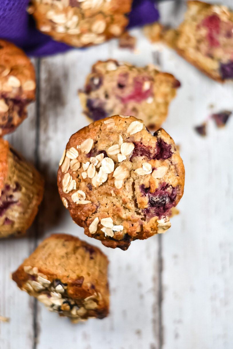 Berry muffins with oatmeal, shot from above