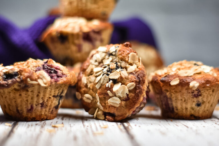 Mixed berry muffins topped with oats