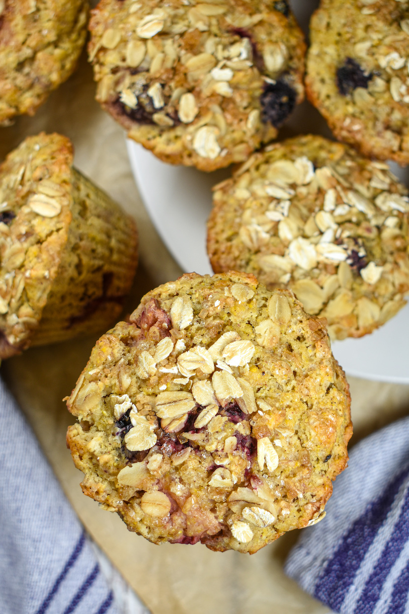 Looking down at a berry muffin