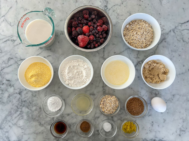 Ingredients for making this berry muffin recipe