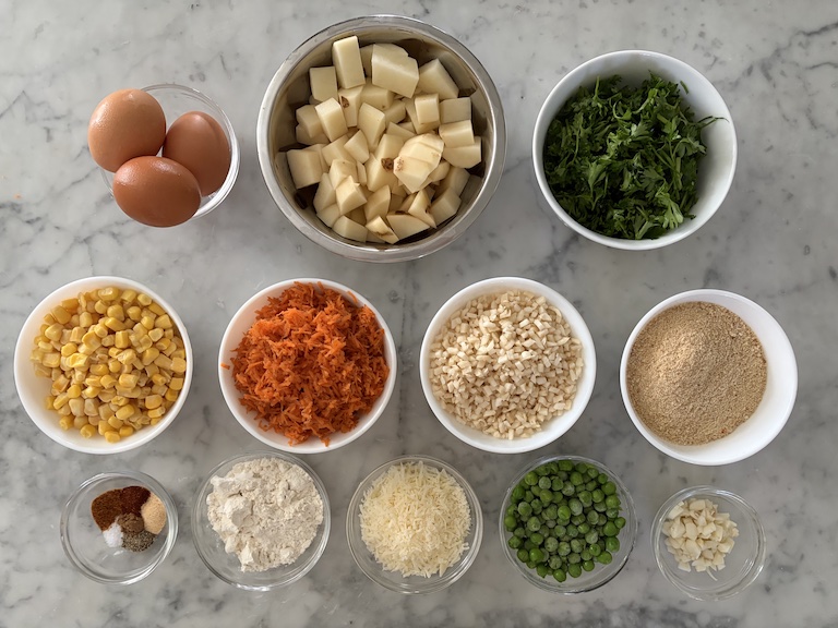 Ingredients for making baked veggie nuggets