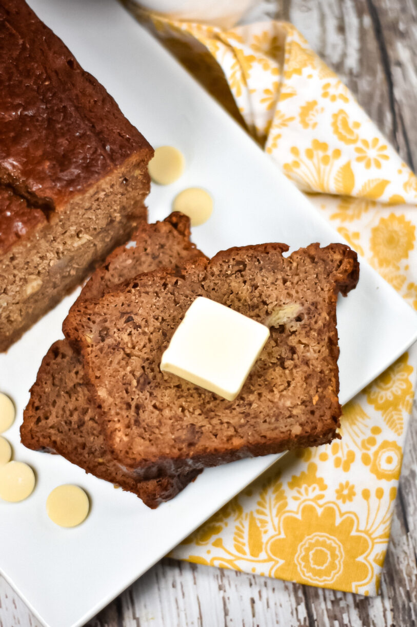 Chai spiced banana bread with a pat of butter
