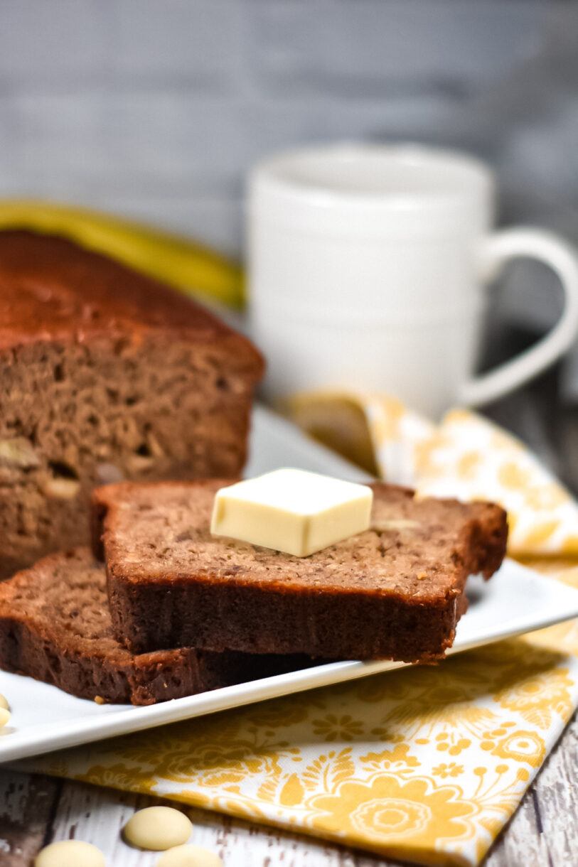 Chai spiced banana bread and a pat of butter