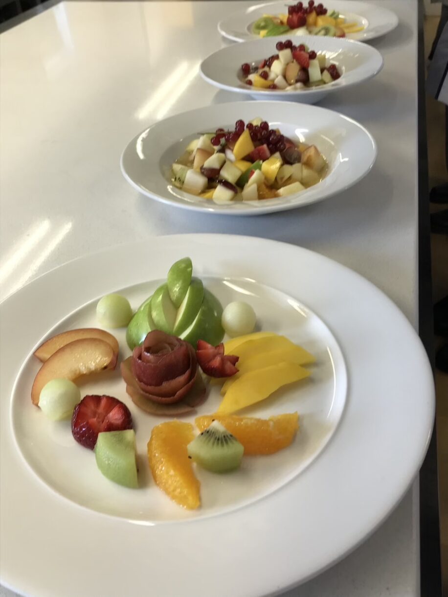 Fruit plates on a white countertop