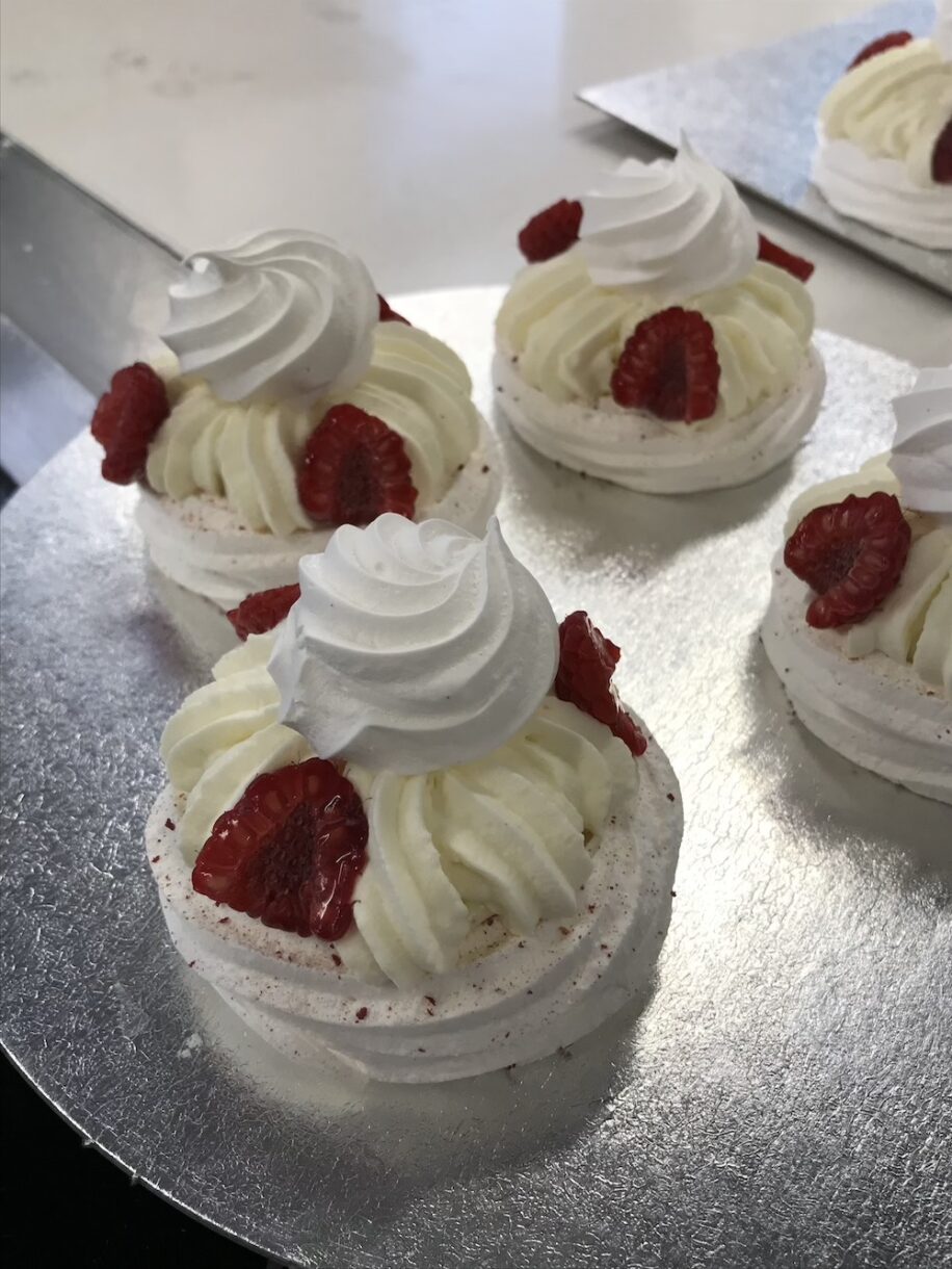 Raspberry meringue nests made during the demonstration at Le Cordon Bleu