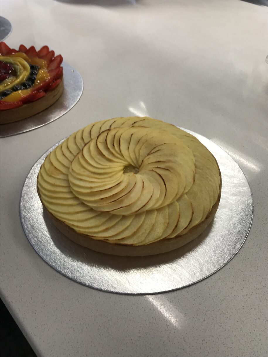 Tarte aux pommes on a silver board