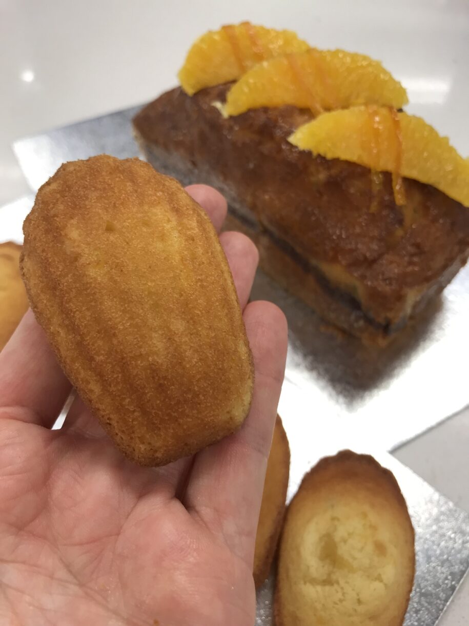 Hand holding a French madeleine