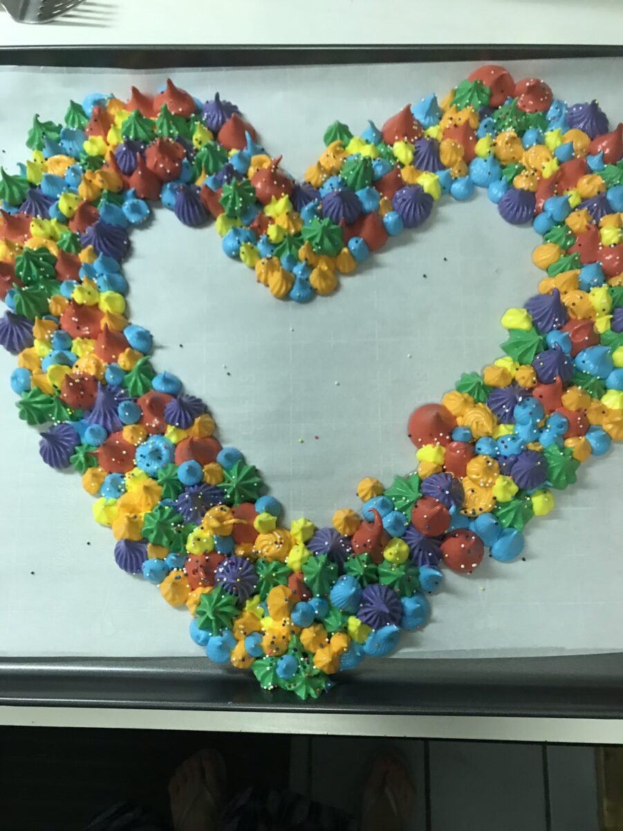 Rainbow meringue heart