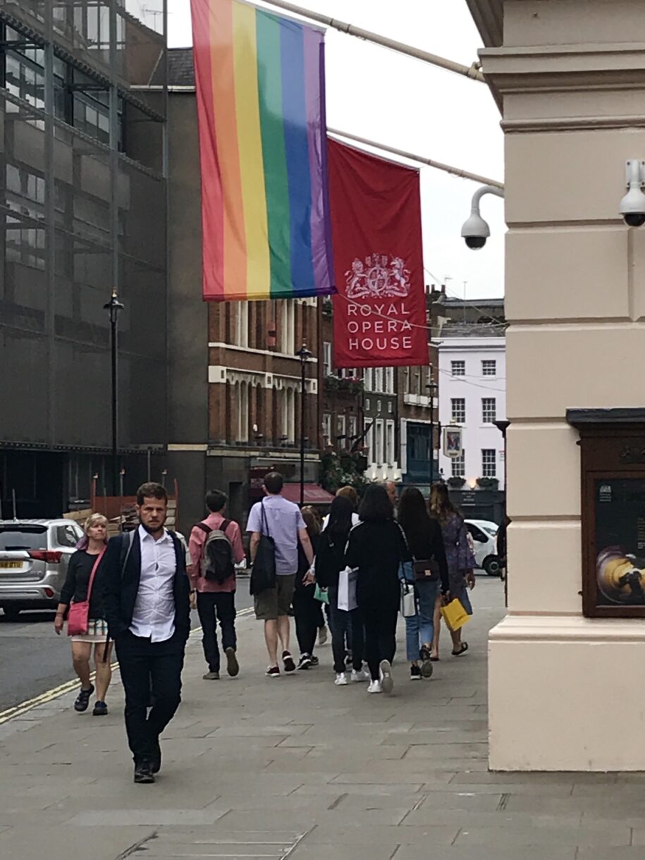 A pride flag outside the Royal Opera House, London