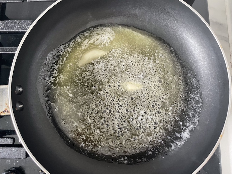 Melted butter in a pan