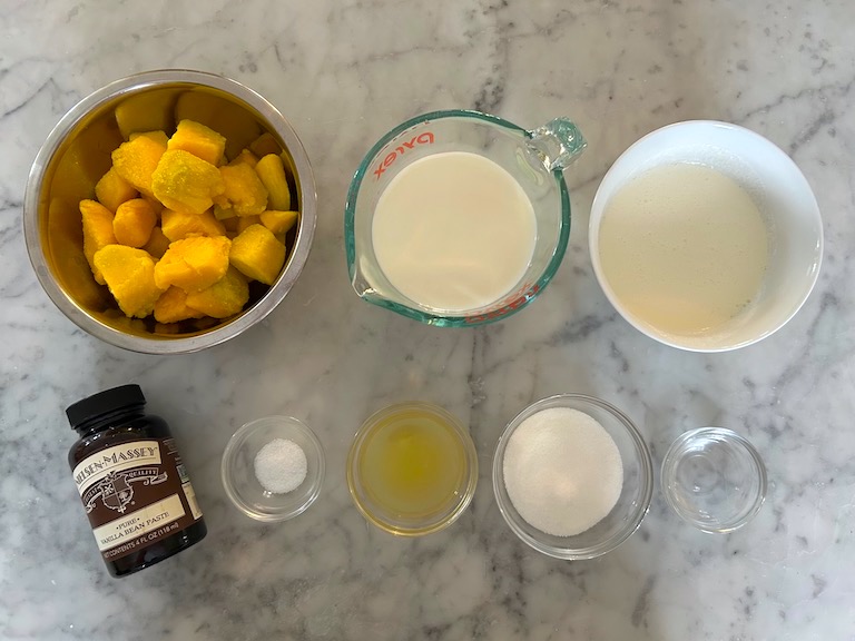 Ingredients for making mango ice cream