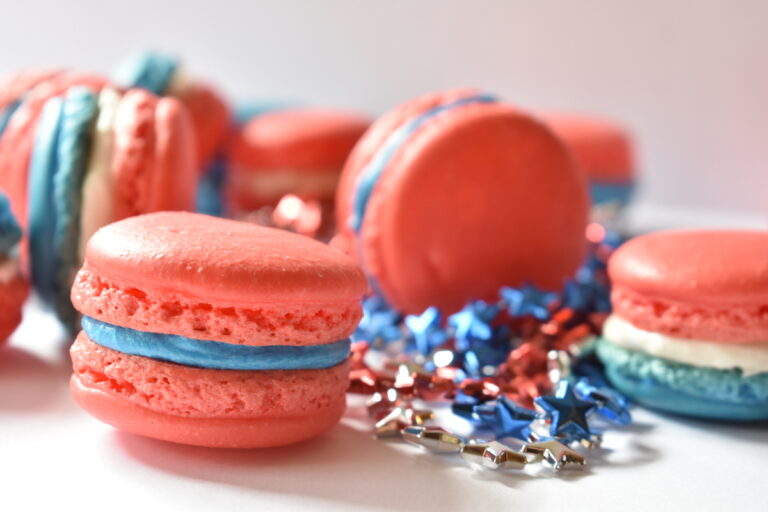 Red white and blue macarons