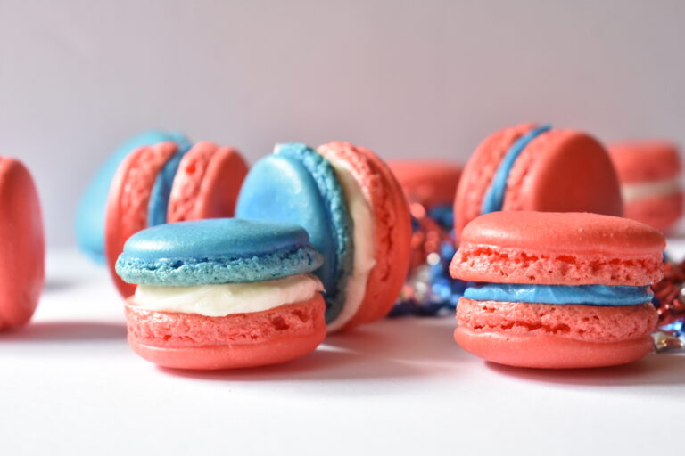 Red white and blue macarons
