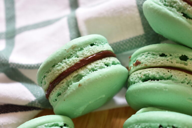 Chocolate filled macarons with green shells