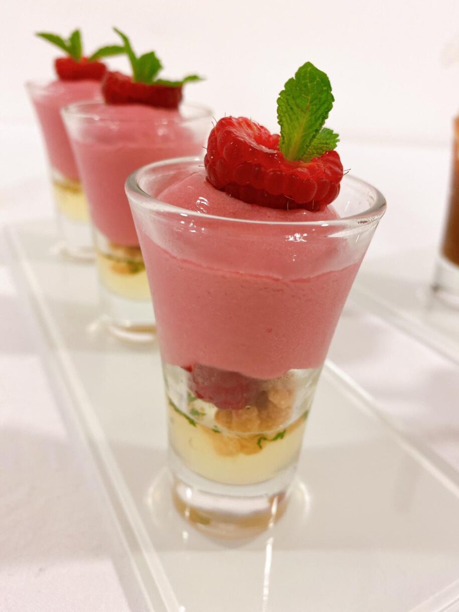 Dessert verrine assembled in a tall glass