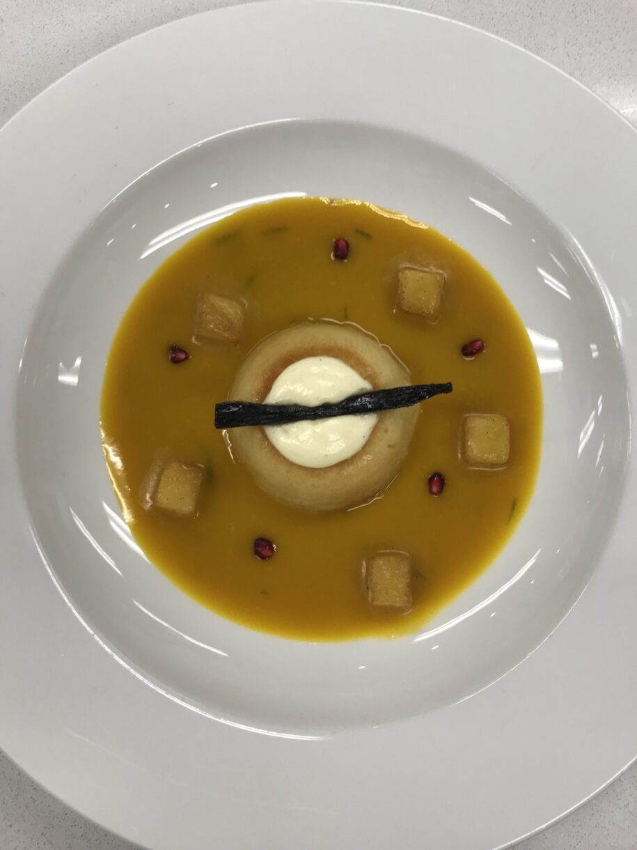 Baba with fruit soup - plated desserts