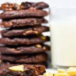 Chocolate passion fruit cookies and a glass of milk