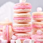 Stack of pink and white marshmallow macarons