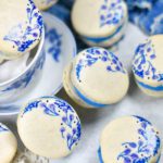 Teacup with blue and white macarons