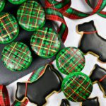Original food photography of plaid macarons and scottie dog cookies