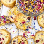 Floral shortbread and bowl of dried flowers
