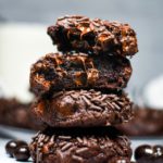 Stack of four chocolate cookies