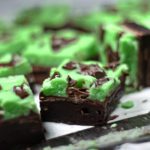 Peppermint brownies with green frosting