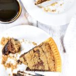 Shoo fly pie slice on a white plate