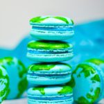 Stack of blue Earth macarons