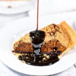 Food photograph of molassess drizzling on shoo fly pie