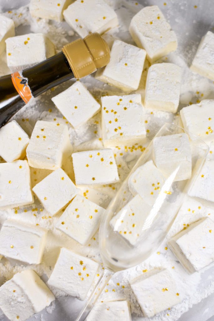 Champagne marshmallows and bottle of prosecco