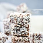 Stack of coconut lamingtons