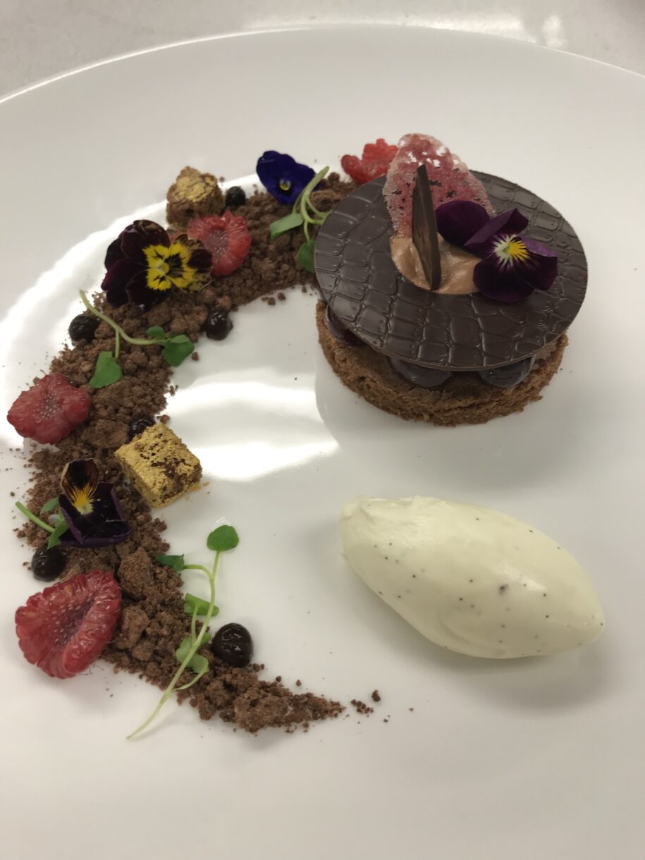 The anatomy of a plated dessert ➡️ Molten lava cakes, shortbread crumble,  honey tuile, raspberry coulis, crème chantilly, vanilla ic... | Instagram
