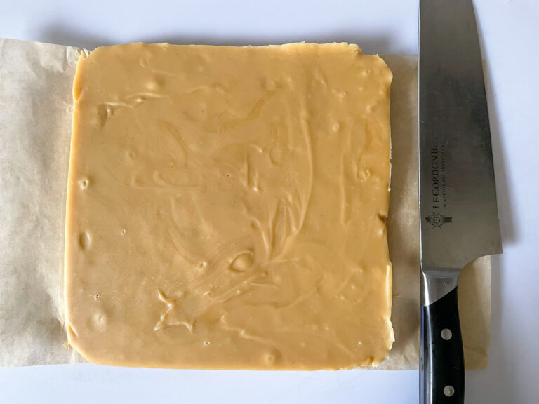 Clotted cream fudge with a knife