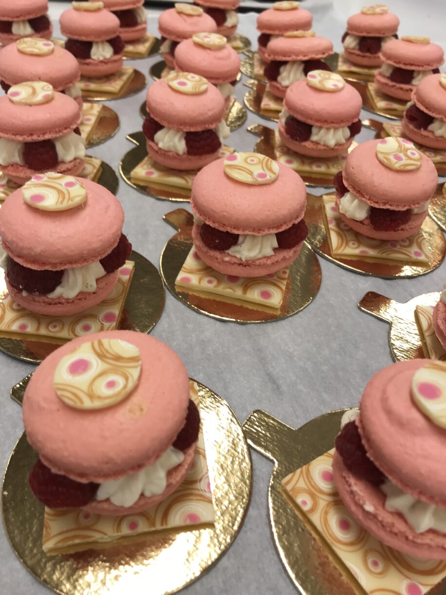 Lychee and rosewater macarons with white chocolate