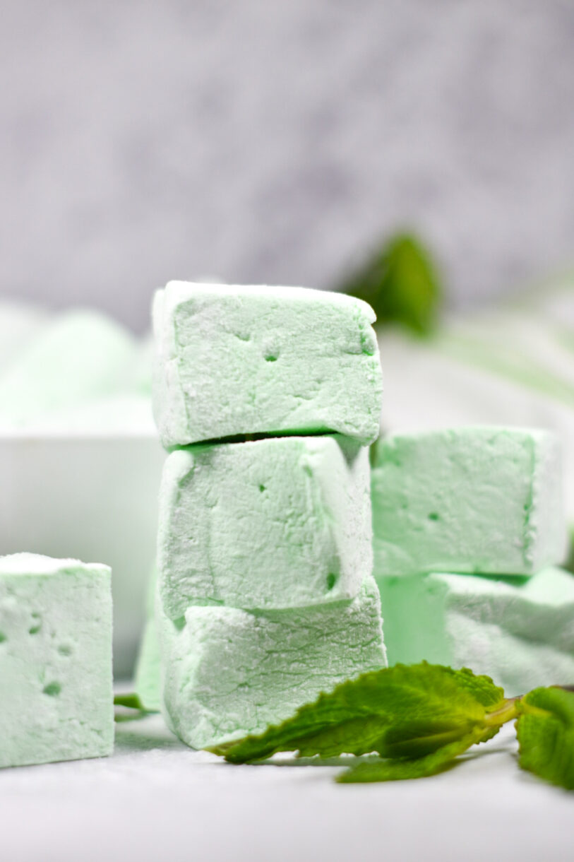 Stack of green mint marshmallows