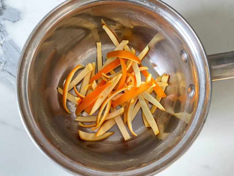 Orange peels in saucepan