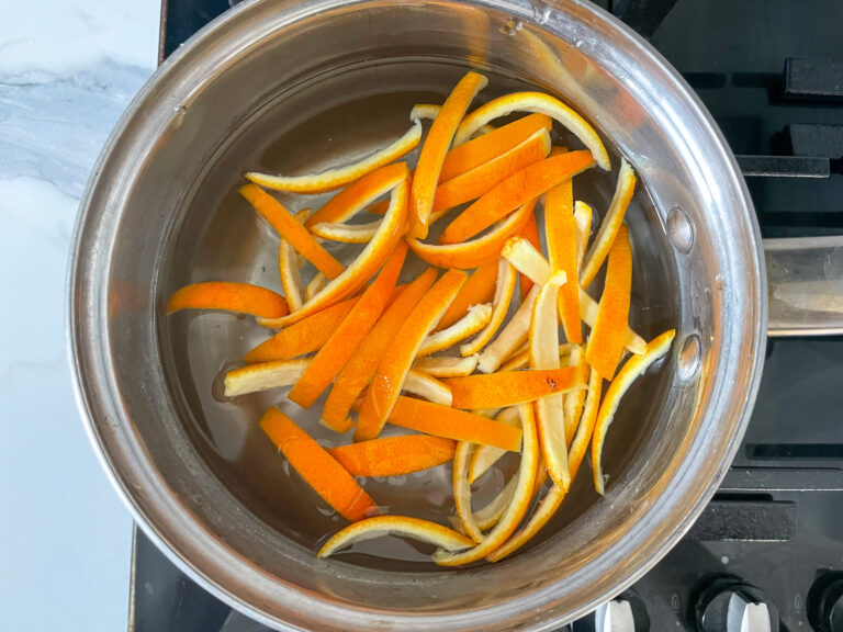 Orange peels in a metal saucepan