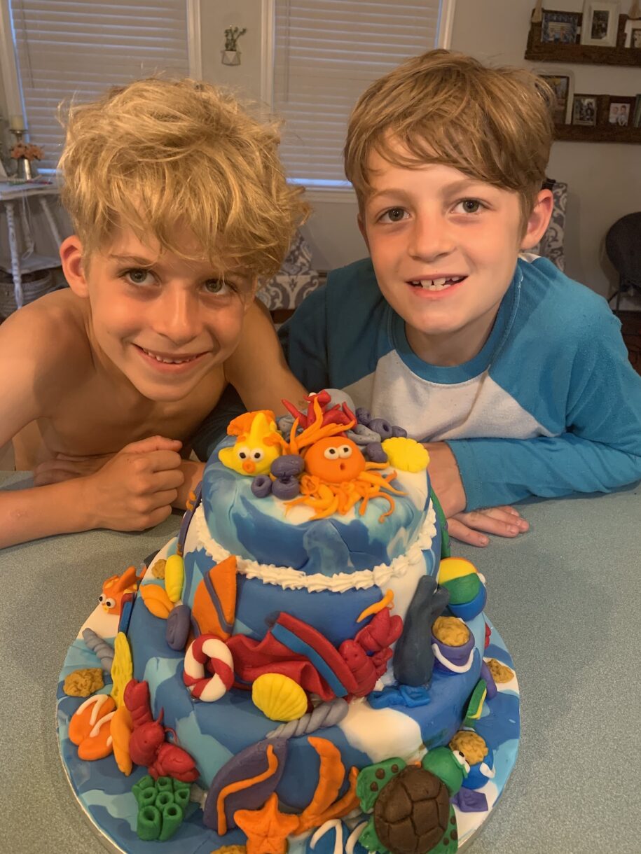 My nephews showing off their beach themed summer cake