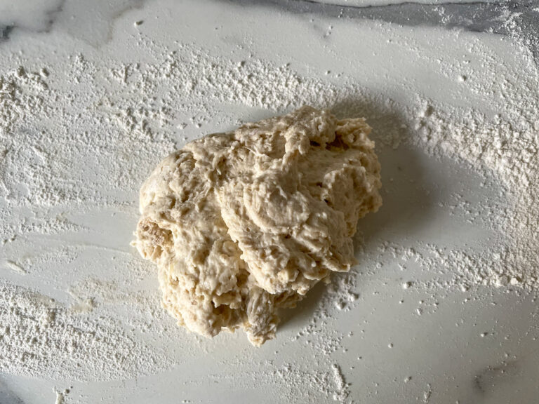 Shaggy pizza dough before kneading
