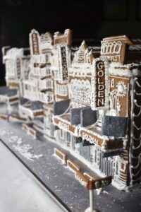 New York Theatre District constructed out of gingerbread and royal icing